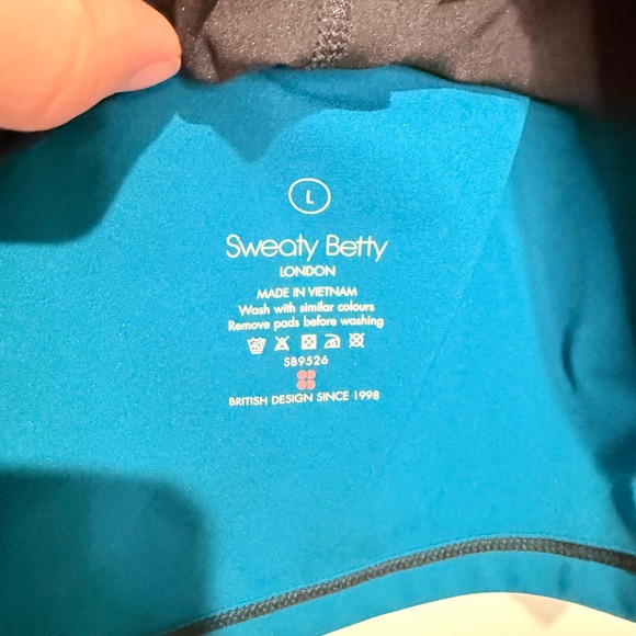 SWEATY BETTY Sports Bra‎ Crop Top Size L Black Pink Blue Athletic Workout NEW - Picture 4 of 8